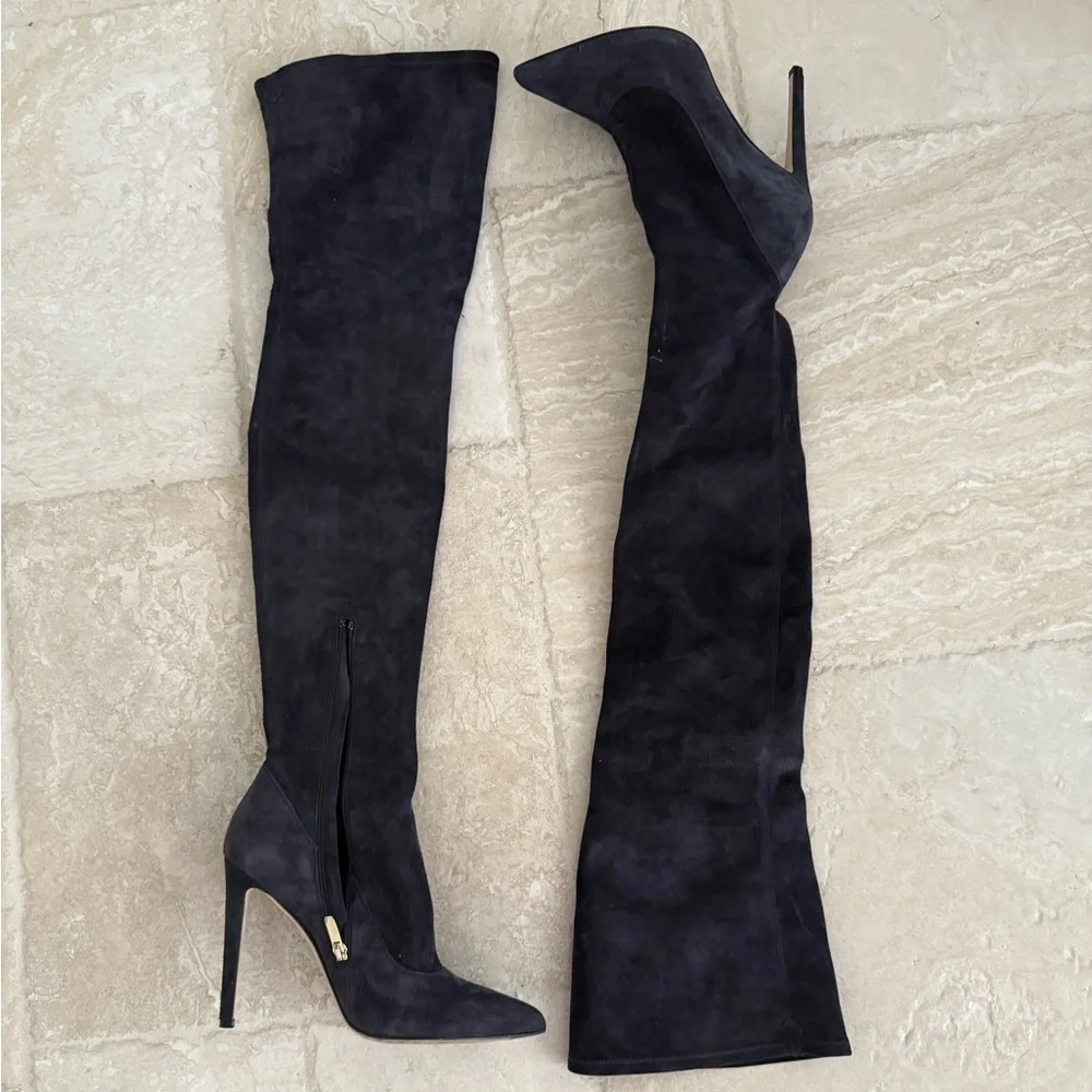 Sergio Rossi stiletto suede boots thigh high EUC